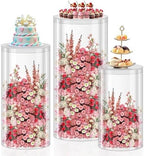 3Pcs Transparent Cylinder Pedestal Stands, Thickened PVC Round Pedestal Display Plinth Pillars for Wedding