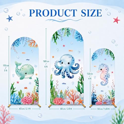 3Pcs Under The Sea Party Decoration Ocean Arch Backdrop Cover Set Underwater Milk Silk Fitted Arch Stand Cover, alternate