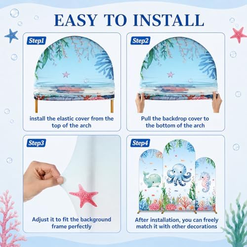 3Pcs Under The Sea Party Decoration Ocean Arch Backdrop Cover Set Underwater Milk Silk Fitted Arch Stand Cover, alternate