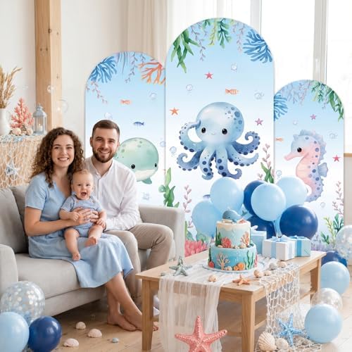 3Pcs Under The Sea Party Decoration Ocean Arch Backdrop Cover Set Underwater Milk Silk Fitted Arch Stand Cover, alternate