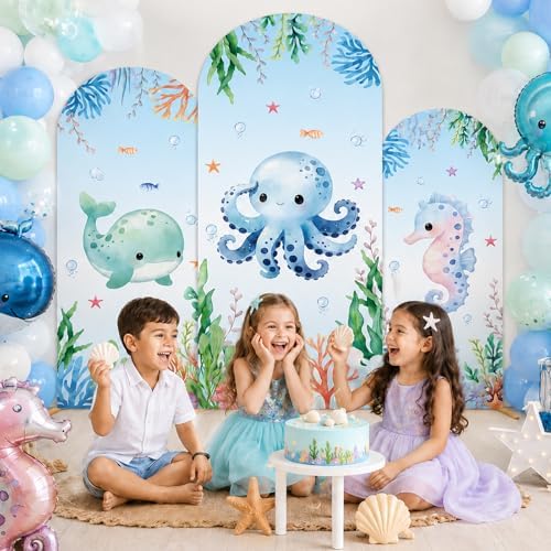 3Pcs Under The Sea Party Decoration Ocean Arch Backdrop Cover Set Underwater Milk Silk Fitted Arch Stand Cover, alternate