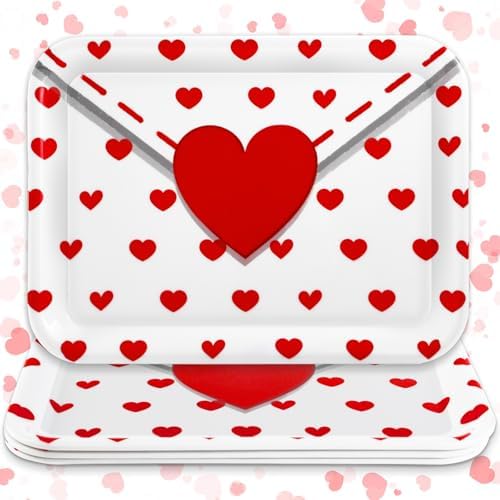 3Pcs Valentine' s Day Serving Trays Reusable Serving Dishes Red Heart Love Letter Platter for Wedding Party