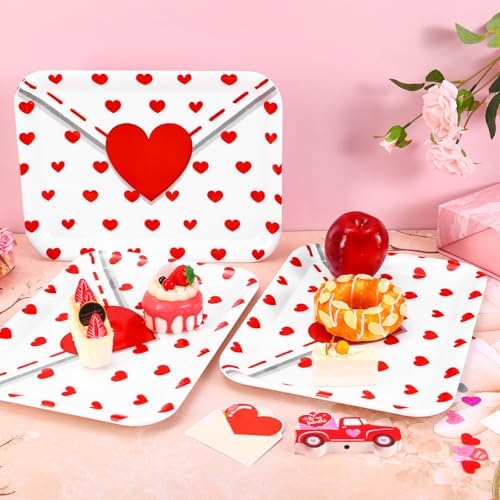 3Pcs Valentine' s Day Serving Trays Reusable Serving Dishes Red Heart Love Letter Platter for Wedding Party, alternate view 2