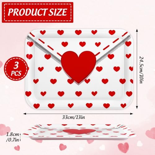 3Pcs Valentine' s Day Serving Trays Reusable Serving Dishes Red Heart Love Letter Platter for Wedding Party, alternate view 3
