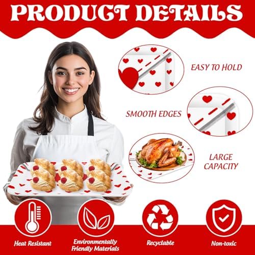 3Pcs Valentine' s Day Serving Trays Reusable Serving Dishes Red Heart Love Letter Platter for Wedding Party, alternate view 4
