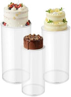 3Pcs Wedding Round Cylinder, 3 Size Clear Plastic Cake Stands, Multi-Height Wedding Cake Risers for Dessert
