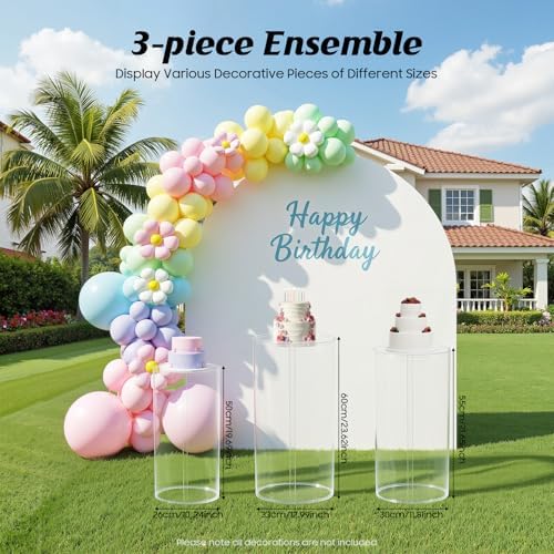 3Pcs Wedding Round Cylinder, 3 Size Clear Plastic Cake Stands, Multi-Height Wedding Cake Risers for Dessert, alternate view 2