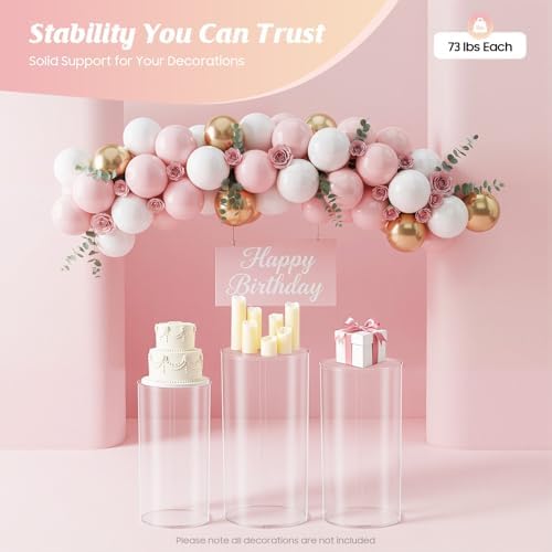 3Pcs Wedding Round Cylinder, 3 Size Clear Plastic Cake Stands, Multi-Height Wedding Cake Risers for Dessert, alternate view 3