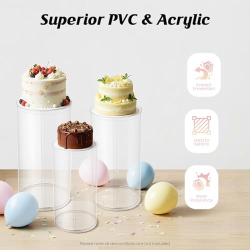 3Pcs Wedding Round Cylinder, 3 Size Clear Plastic Cake Stands, Multi-Height Wedding Cake Risers for Dessert, alternate view 4