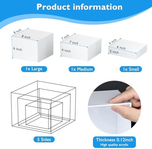 3Pcs White Buffet Risers Acrylic Boxes Display Food Risers for Buffet Table Platter Parties Weddings Catering, alternate view