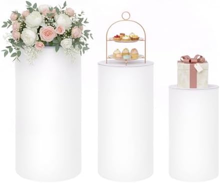 3PCS White Cylinder Pedestal Stands for Party Round Pedestal Display Plinth Pillars PVC Dessert Table Display