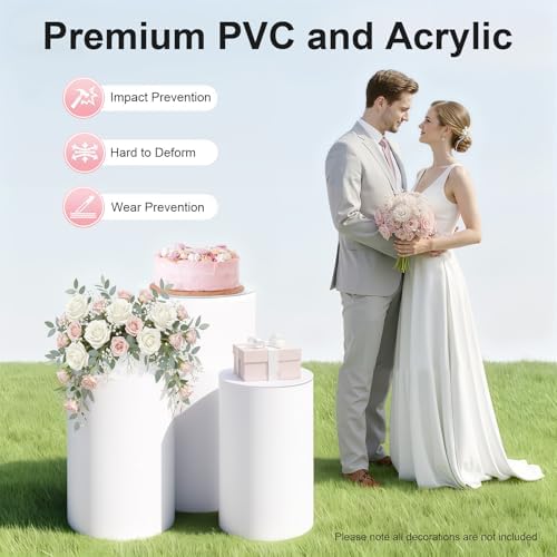 3PCS White Cylinder Pedestal Stands for Party Round Pedestal Display Plinth Pillars PVC Dessert Table Display, alternate view