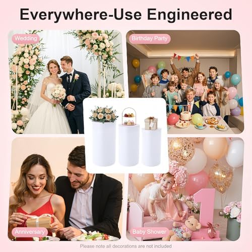 3PCS White Cylinder Pedestal Stands for Party Round Pedestal Display Plinth Pillars PVC Dessert Table Display, alternate view