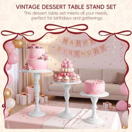 3Pcs White Metal Cake Stand Set, Metal Round Dessert Display Riser for Wedding Party, Cupcake & Pastry Serving, alternate