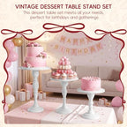 3Pcs White Metal Cake Stand Set, Metal Round Dessert Display Riser for Wedding Party, Cupcake & Pastry Serving, alternate
