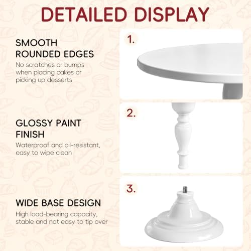 3Pcs White Metal Cake Stand Set, Metal Round Dessert Display Riser for Wedding Party, Cupcake & Pastry Serving, alternate