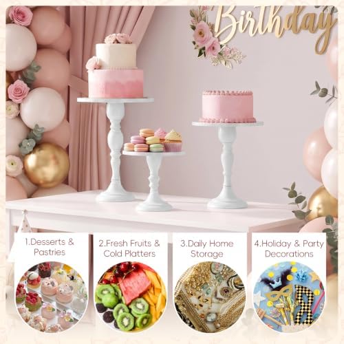 3Pcs White Metal Cake Stand Set, Metal Round Dessert Display Riser for Wedding Party, Cupcake & Pastry Serving, alternate