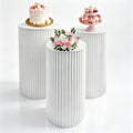 3Pcs White Metal Pleated Cylinder Pedestal Stand cake cylinder stands in White