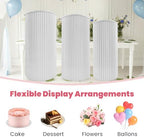 3Pcs White Metal Pleated Cylinder Pedestal Stand cake cylinder stands in White, alternate view 6