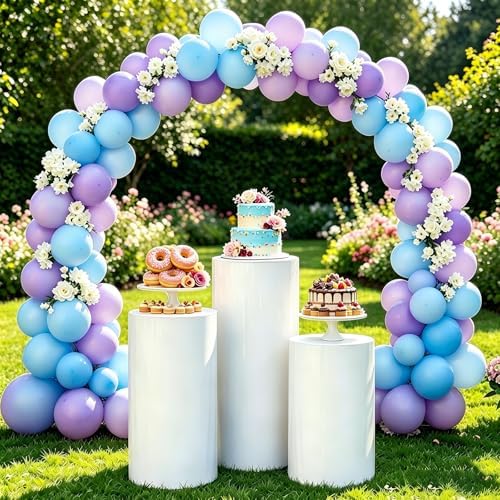 3Pcs White Spandex Cylinder Pedestal Stand Covers, Elastic Fitted Round Plinth Pillar Covers for Party Backdrop