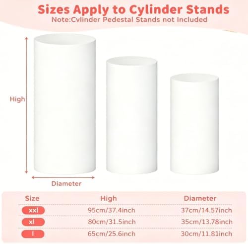 3Pcs White Spandex Cylinder Pedestal Stand Covers, Elastic Fitted Round Plinth Pillar Covers for Party Backdrop, alternate