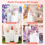 3Pcs White Spandex Cylinder Pedestal Stand Covers, Elastic Fitted Round Plinth Pillar Covers for Party Backdrop, alternate