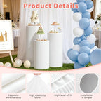 3Pcs White Spandex Cylinder Pedestal Stand Covers, Elastic Fitted Round Plinth Pillar Covers for Party Backdrop, alternate