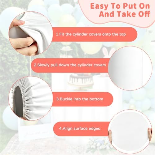3Pcs White Spandex Cylinder Pedestal Stand Covers, Elastic Fitted Round Plinth Pillar Covers for Party Backdrop, alternate