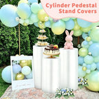 3Pcs White Spandex Cylinder Pedestal Stand Covers, Elastic Fitted Round Plinth Pillar Covers for Party Backdrop, alternate