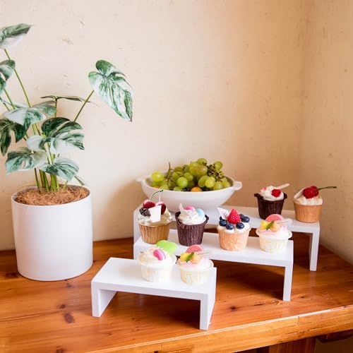 3PCS Wood Display Riser Stands- 8'' 12'' & 16'' Decorative Wooden Tabletop Tiered Display Risers for Cupcake, alternate view
