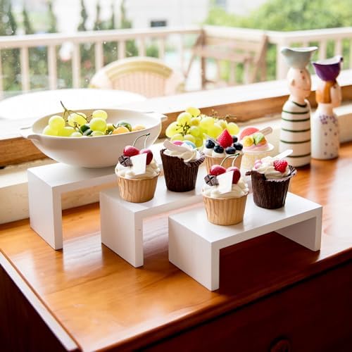 3PCS Wood Display Riser Stands- 8'' 12'' & 16'' Decorative Wooden Tabletop Tiered Display Risers for Cupcake, alternate view