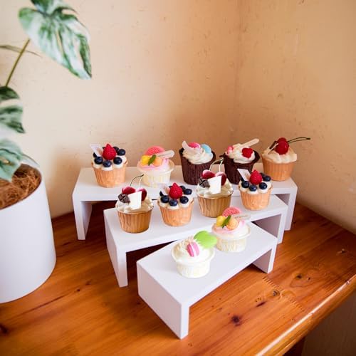 3PCS Wood Display Riser Stands- 8'' 12'' & 16'' Decorative Wooden Tabletop Tiered Display Risers for Cupcake, alternate view