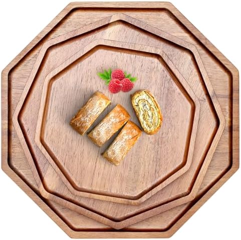 3Pcs Wood Serving Trays Charcuterie Board Cheese Platter Party Hosting Gift in 13 oz in Acacia Wood