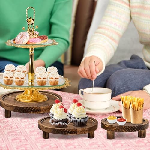 3PCS Wooden Risers for Display Wood Cake Stand for Party Round Food Risers for Buffet Wooden Holder Rustic Riser, alternate