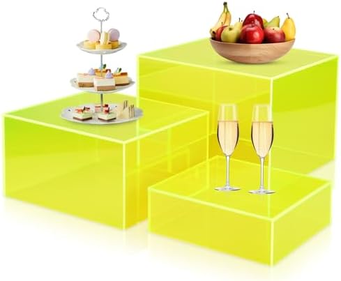 3Pcs Yellow Buffet Risers Acrylic Boxes Display Food Risers for Buffet Table Platter Parties Weddings Catering