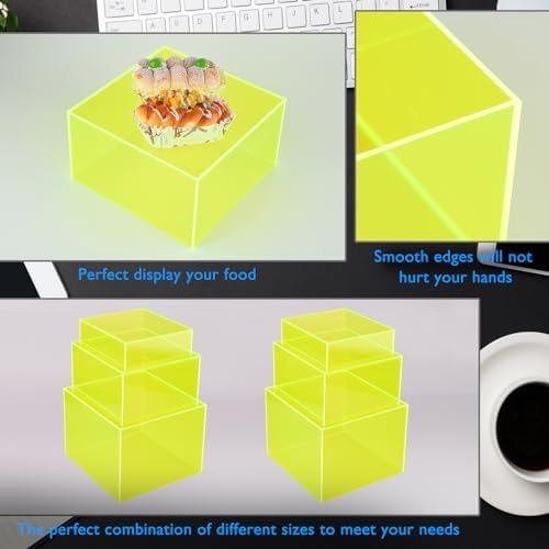 3Pcs Yellow Buffet Risers Acrylic Boxes Display Food Risers for Buffet Table Platter Parties Weddings Catering, alternate