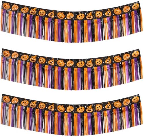 3PK Pumpkin Foil Fringe Garland 30ft Tinsel Banner in Pumpkin