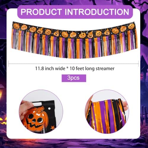 3PK Pumpkin Foil Fringe Garland 30ft Tinsel Banner in Pumpkin, alternate view 2