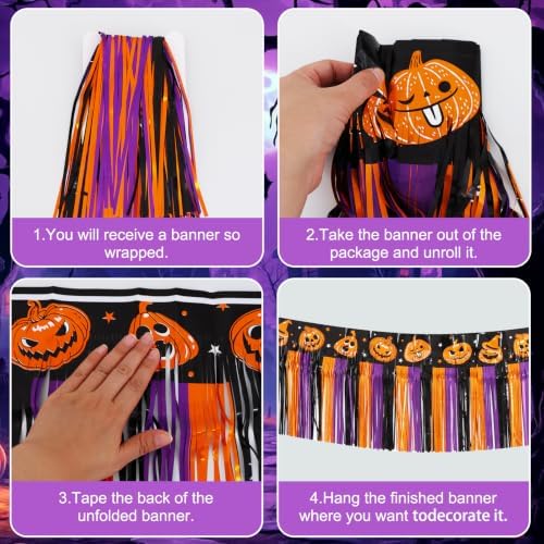 3PK Pumpkin Foil Fringe Garland 30ft Tinsel Banner in Pumpkin, alternate view 3