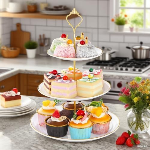3Sets of 3 Tier Cupcake Stand Plastic Tiered Serving Tray Dessert Plates Cake Pastry Display Tower Tray Platter, alternate