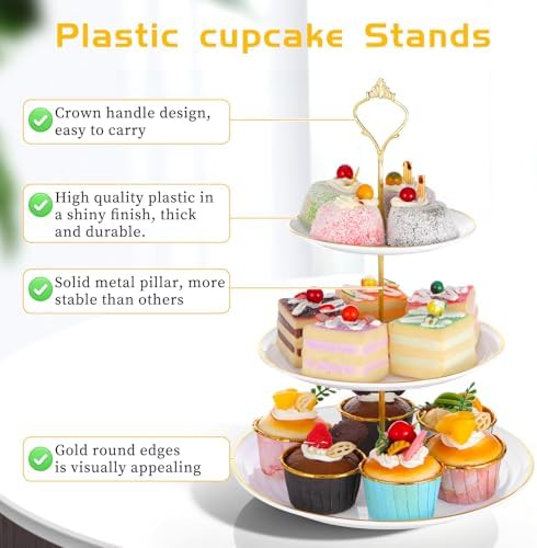 3Sets of 3 Tier Cupcake Stand Plastic Tiered Serving Tray Dessert Plates Cake Pastry Display Tower Tray Platter, alternate