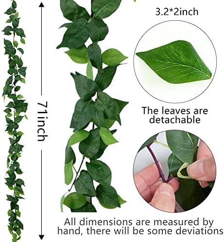 3Strands Artificial Vines Kit, 71" Silk Eucalyptus Ivy Garland Green Leaves Natural Odorless, Fake Greenery, alternate view 3