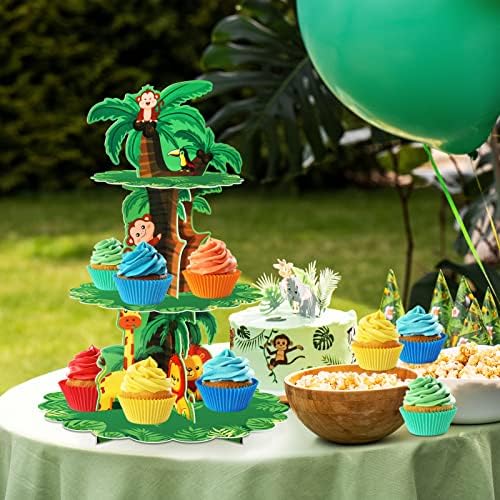 3Tier Safari Cupcake Stand Birthday Party Decorations in Picture Color, alternate view 2