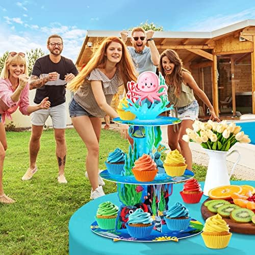 3Tier Under the Sea Cupcake Stand Birthday Party Decorations in Picture Color, alternate view 2