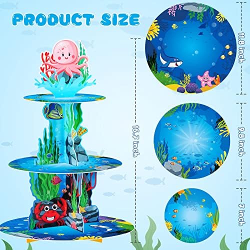 3Tier Under the Sea Cupcake Stand Birthday Party Decorations in Picture Color, alternate view 3