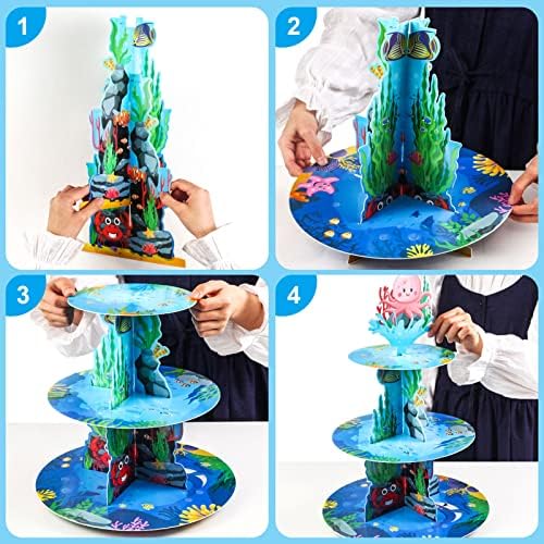 3Tier Under the Sea Cupcake Stand Birthday Party Decorations in Picture Color, alternate view 4