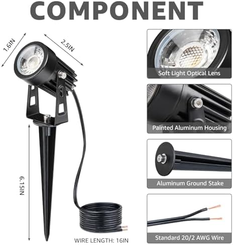 3W Low Voltage Landscape Lighting LED Landscape Spotlights with Connectors Waterproof Low Voltage Landscape, alternate view 6