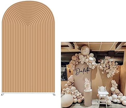 3X6ft Beige Brown Ripples Arch Fabric Backdrop Covers for Wedding Bridal Shower Birthday Party Decoration Arched