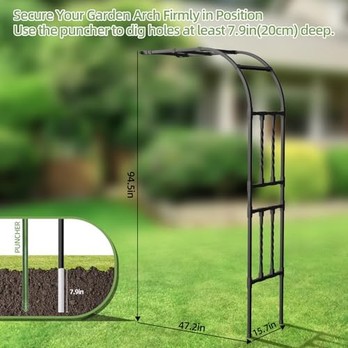 4.0FT×7.9FT Half Side Square Tube Metal Garden Arch Trellis, alternate view 3