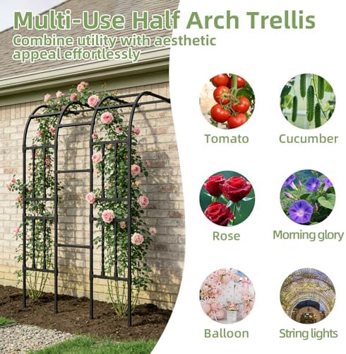 4.0FT×7.9FT Half Side Square Tube Metal Garden Arch Trellis, alternate view 6